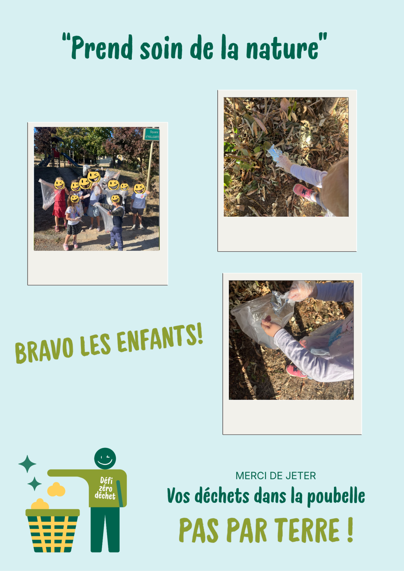 Affiche ramassage dechets moderne minimaliste vert bleu jaune