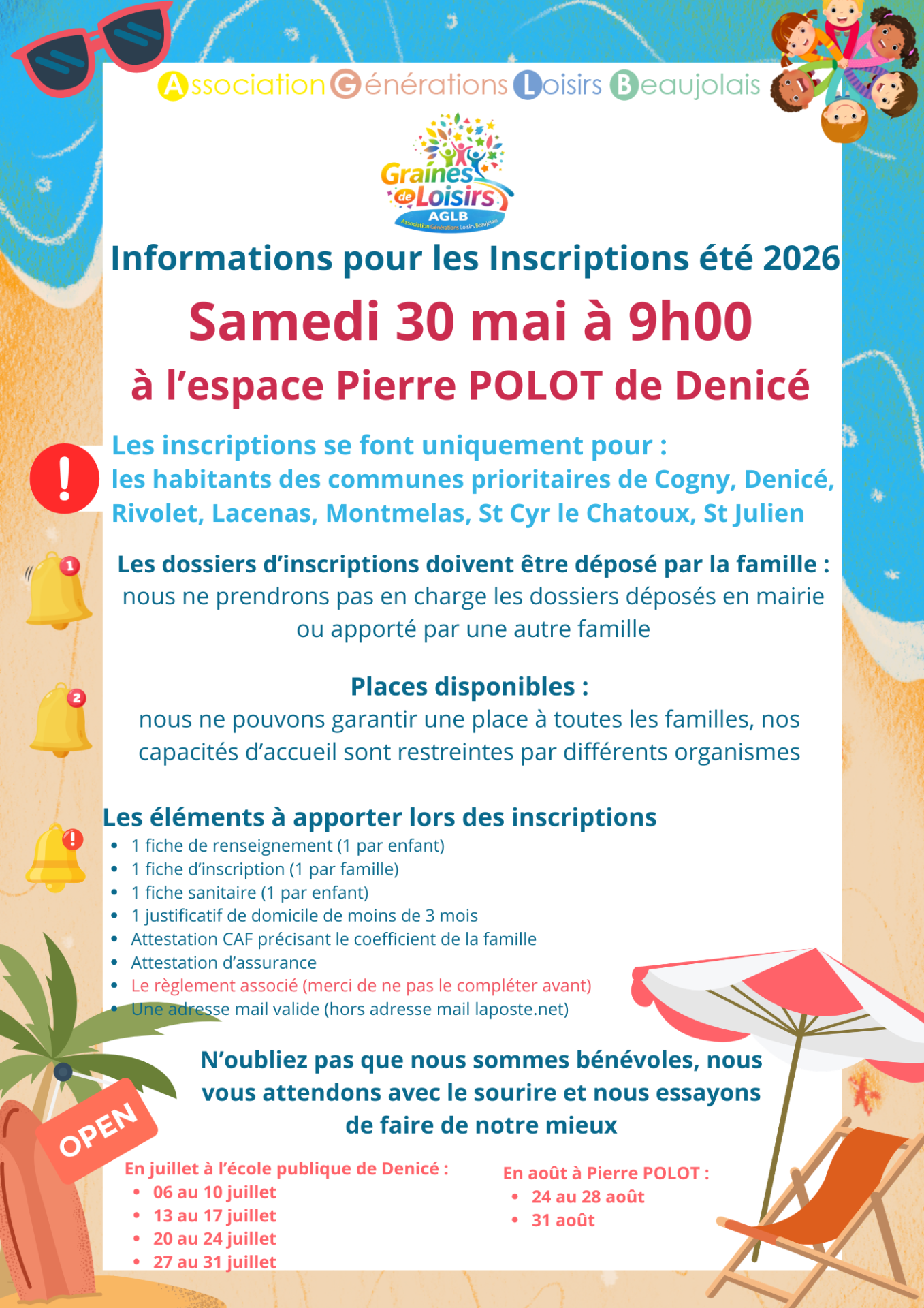 Organisation des inscriptions ete 2026