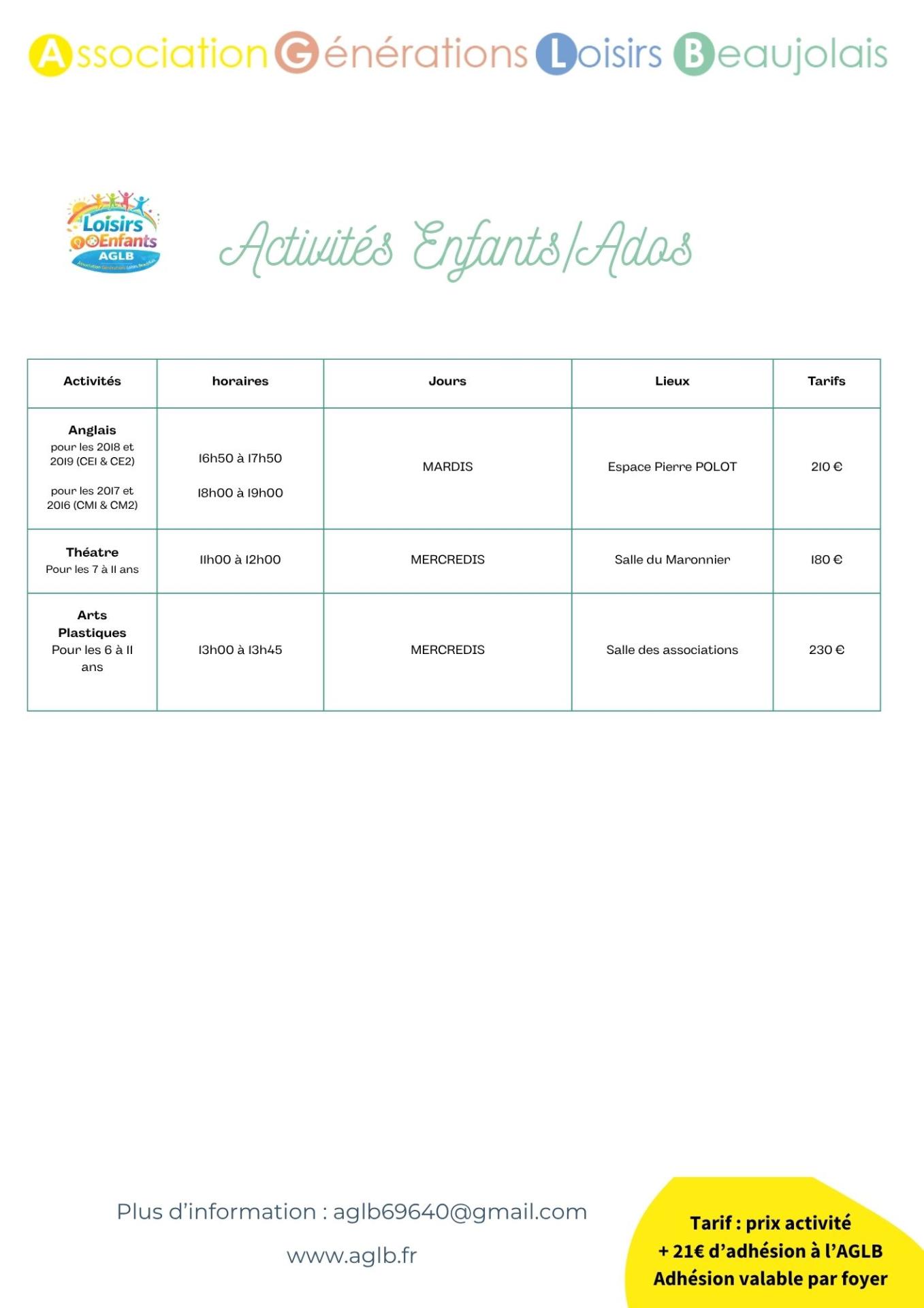 Tarif enfants